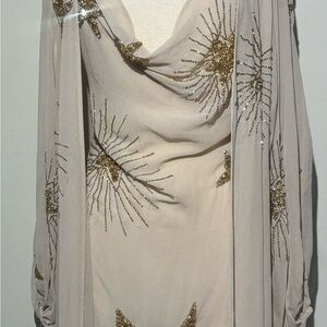 Elegant Gold Star Embellished Dress And Duster